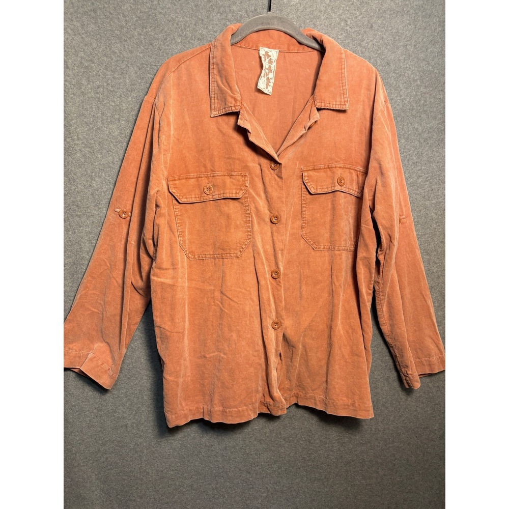 Corduroy‎ Shacket Jacket S/M Peach Cotton Button Up Boho Coastal Grandmacore